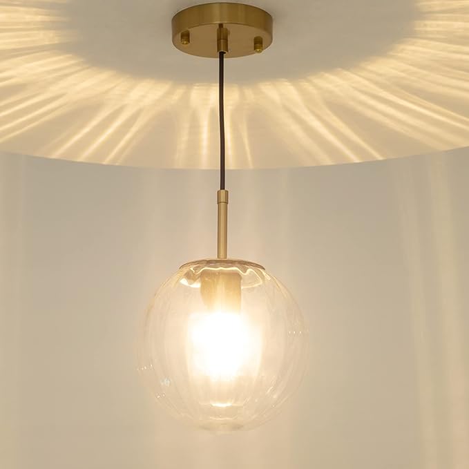 现代地球仪吊灯灯具带透明玻璃灯罩 20 厘米金拉丝黄铜悬挂天花板灯